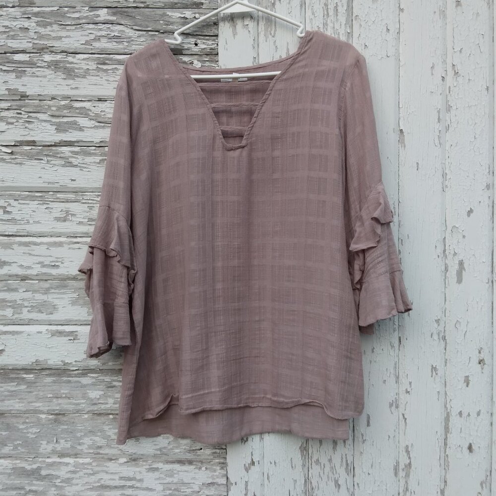 Maurices Ruffled Lattice Neck Woven Pullover Top Size XL